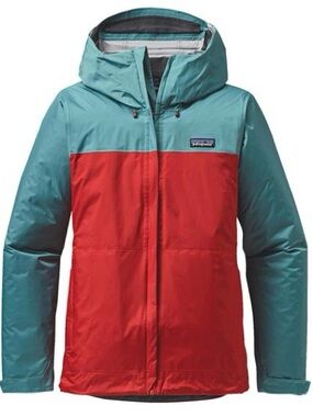 PATAGONIA Torrentshell hooded rain jacket Teal and Red Colorblock . Size XS